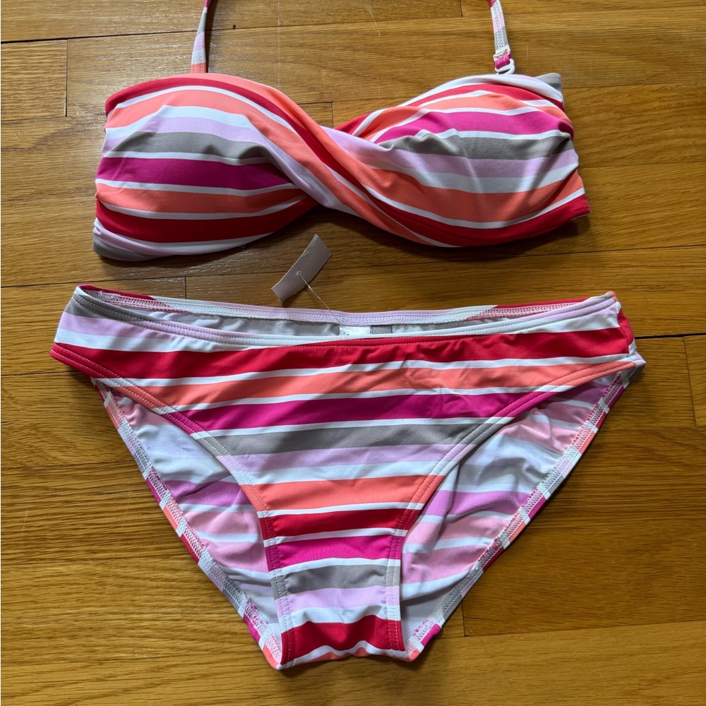 Striped Pink and Orange Bikini Set